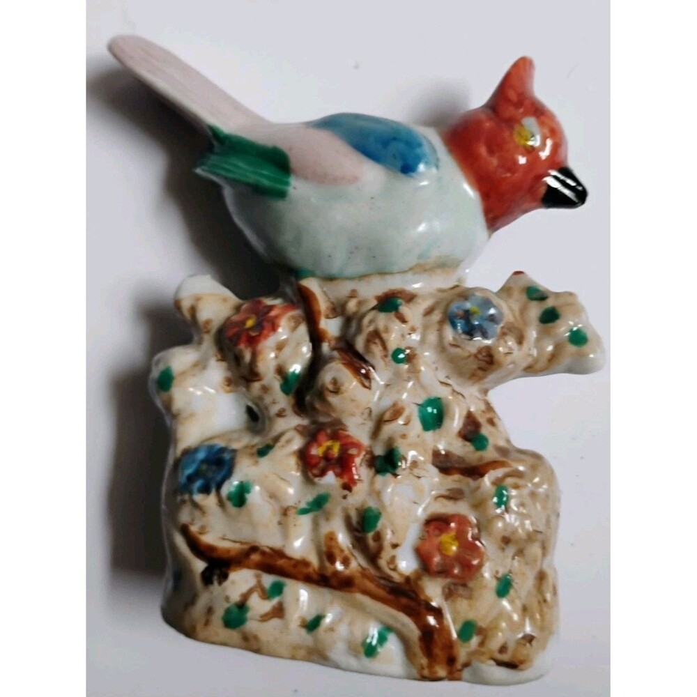 Vintage Made in Occupied Japan Porcelain Bird Figurine Flower Frog 1940s Rare